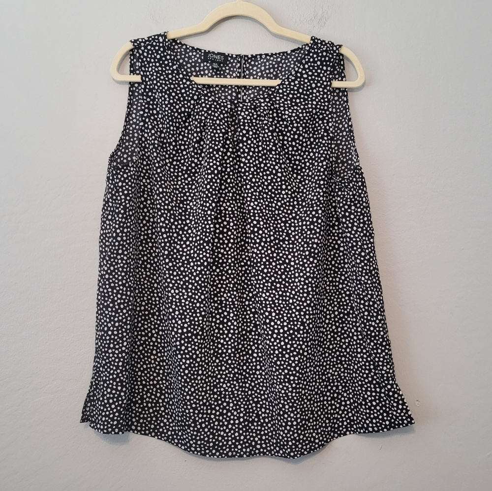 Jones New York Black Polka Dot Pleated Blouse